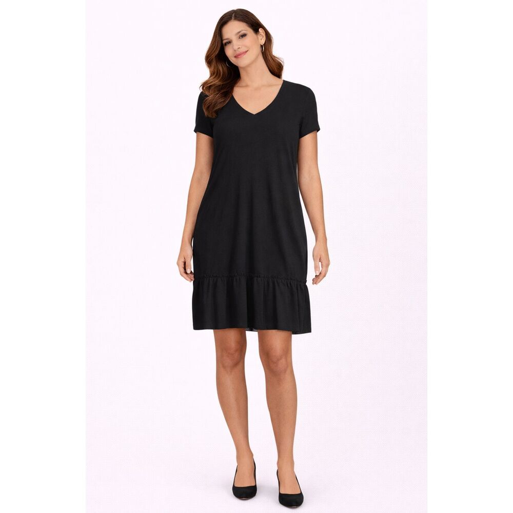 ATM Anthony Thomas Melillo Slub Jersey Ruffle Hem Dress Black S